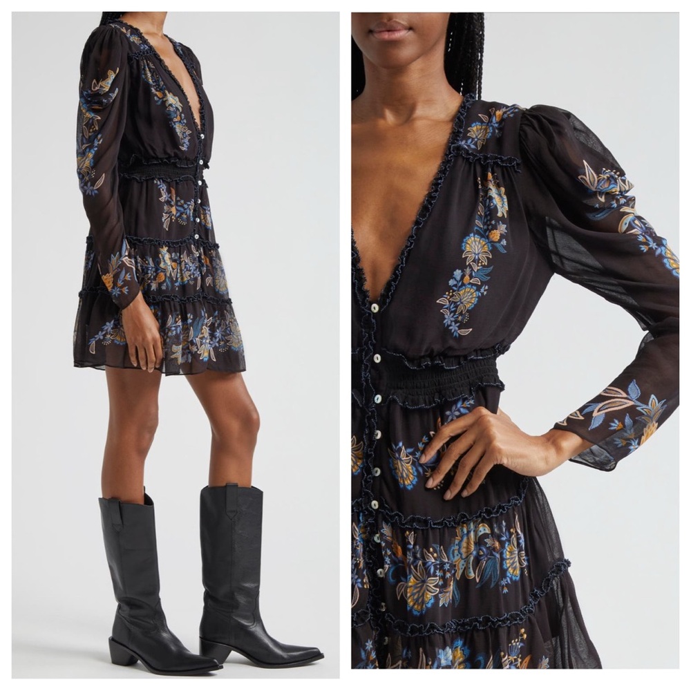 Farm Rio Garden Stitched Long Sleeve Button Front Mini Dress - Picture 11 of 12